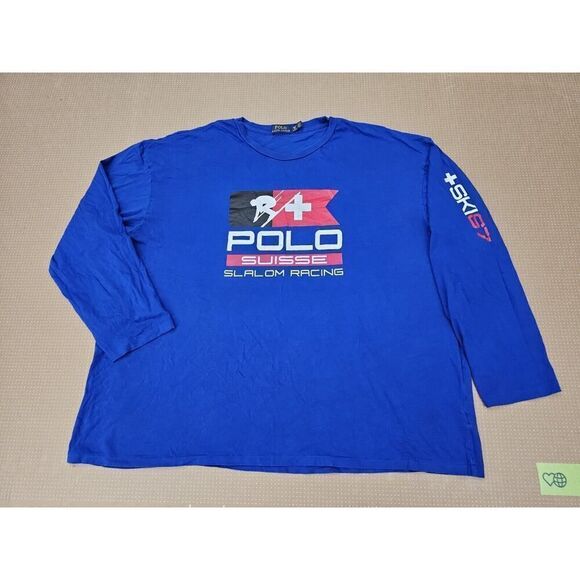Polo Ralph Lauren Shirt Mens 2XL Suisse Slalom Racing Ski67 Blue Long Sleeve - Picture 4 of 8